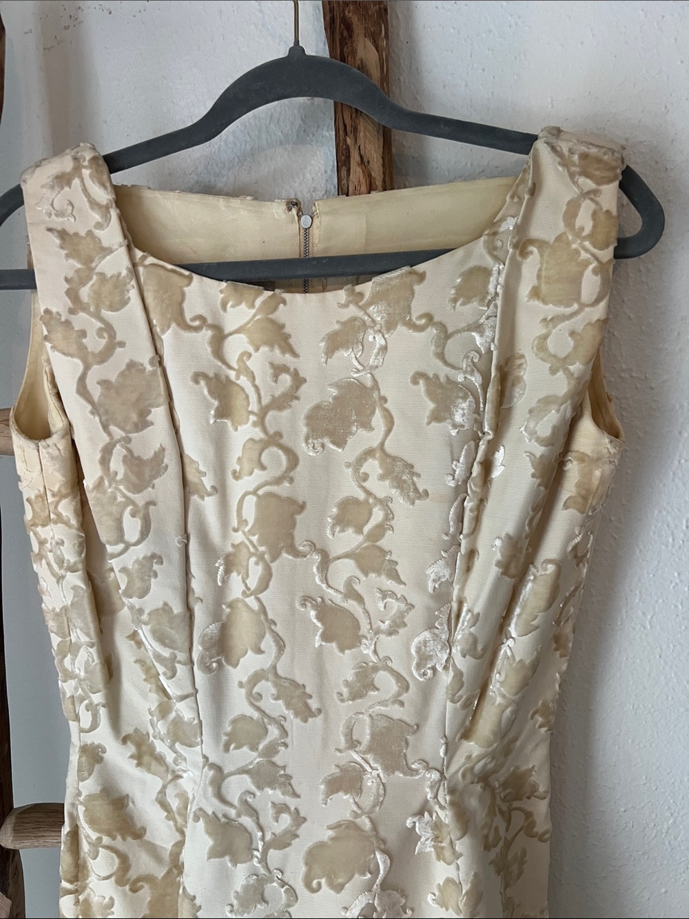 Vintage 1940s 50s Cream Velvet Brocade Sleeveless A-Line Mini Bridal Dress Small - Picture 3 of 10